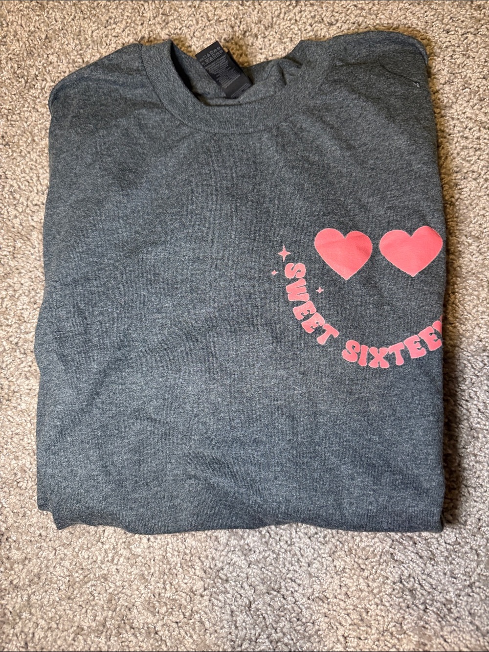 Kids' Sweet Sixteen Graphic Tee - Dark Gray with Pink Hearts